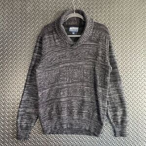 American Rag Dark‎ Gray Knit Sweater Shawl Neck Collar Geometric Pattern Men L